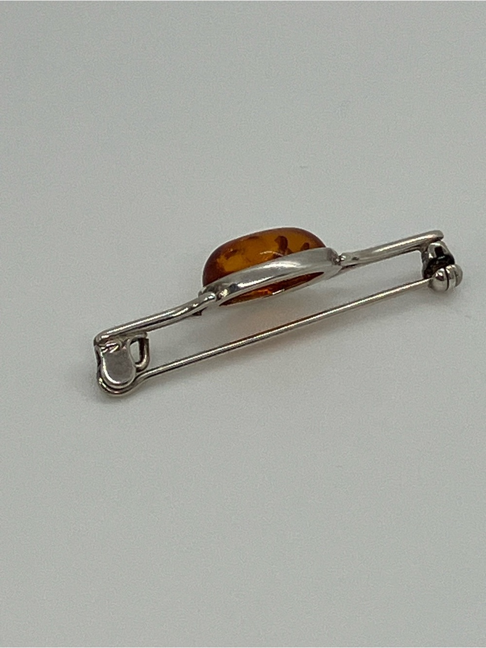 Vtg 925 Sterling Silver Baltic Amber Art Deco Style Bar Brooch Pin - Picture 5 of 11